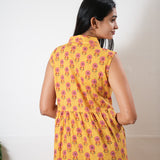 Marigold button down cotton midi dress(attached sleeves)