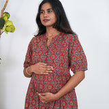 Maroon cotton maternity nursing midi dress