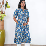 Royal blue cotton maternity nursing midi dress