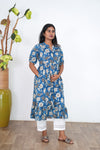 Royal blue cotton maternity nursing midi dress