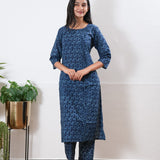 Indigo tie and dye round neck cotton co-ords set