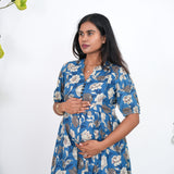 Royal blue cotton maternity nursing midi dress