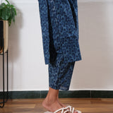 Indigo tie and dye round neck cotton co-ords set
