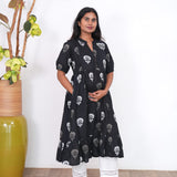 Black cotton maternity nursing midi dress