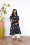 Black cotton maternity nursing midi dress