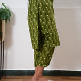 Khaki round neck cotton co-ords set