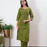 Khaki round neck cotton co-ords set