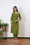Khaki round neck cotton co-ords set