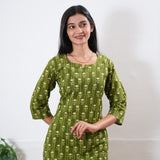 Khaki round neck cotton co-ords set