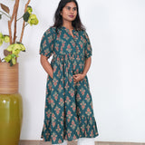 Peacock blue cotton maternity nursing midi dress