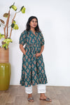 Peacock blue cotton maternity nursing midi dress