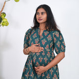 Peacock blue cotton maternity nursing midi dress