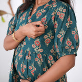 Peacock blue cotton maternity nursing midi dress