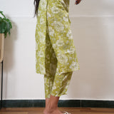 Lime green round neck cotton co-ords set