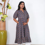 Indigo cotton maternity nursing midi dress