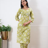 Lime green round neck cotton co-ords set