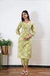 Lime green round neck cotton co-ords set