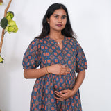 Indigo cotton maternity nursing midi dress