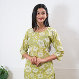 Lime green round neck cotton co-ords set