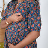 Indigo cotton maternity nursing midi dress
