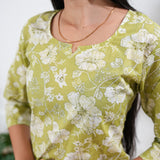 Lime green round neck cotton co-ords set