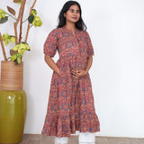 Maroon and indigo maternity nursing midi dress