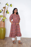 Maroon and indigo maternity nursing midi dress