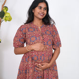 Maroon and indigo maternity nursing midi dress