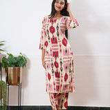Beige geometric round neck cotton co-ords set