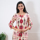 Beige geometric round neck cotton co-ords set