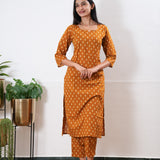 Mustard butta round neck cotton co-ords set
