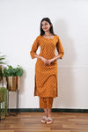 Mustard butta round neck cotton co-ords set