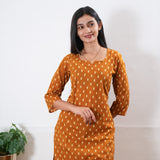 Mustard butta round neck cotton co-ords set
