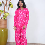 Fuschia floral cotton night suit