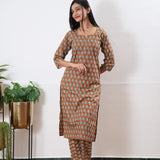 Orange round neck cotton co-ords set
