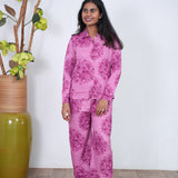 Mauve floral cotton night suit