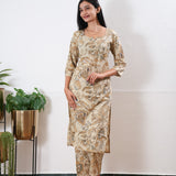 Beige round neck cotton co-ords set