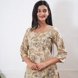 Beige round neck cotton co-ords set