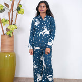 Blue starry cotton night suit