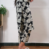 Black roses round neck cotton co-ords set