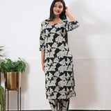 Black roses round neck cotton co-ords set