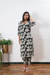 Black roses round neck cotton co-ords set