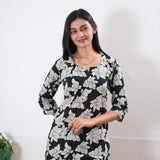 Black roses round neck cotton co-ords set