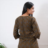 Brown round neck cotton co-ords set