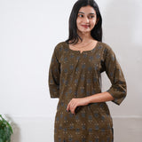 Brown round neck cotton co-ords set