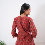 Red round neck cotton co-ords set