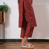 Red round neck cotton co-ords set