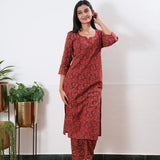 Red round neck cotton co-ords set