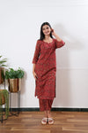 Red round neck cotton co-ords set