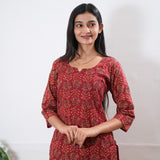 Red round neck cotton co-ords set